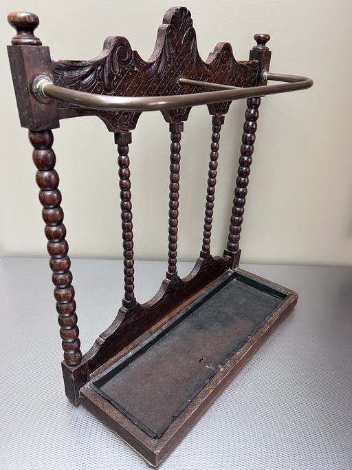 Antique Umbrella Stand Wood With Copper