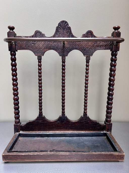 Antique Umbrella Stand Wood With Copper