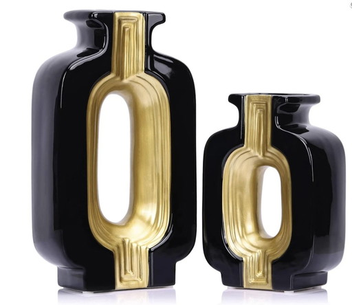 Black And Gold Ceramic Square Vases