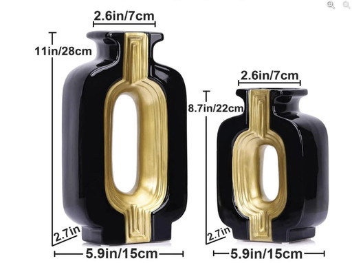 Black And Gold Ceramic Square Vases