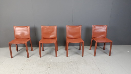 Set of 4 Cassina Cab Chairs by Mario Bellini, 1980s