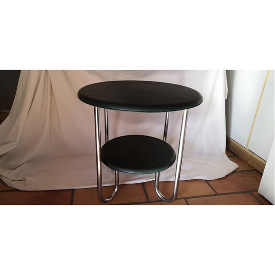 Image 1 of Thonet vintage round side table in skai and chrome, 1940