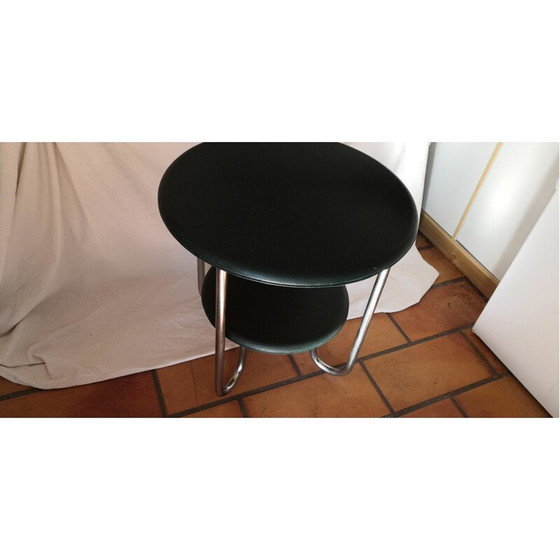 Image 1 of Thonet vintage round side table in skai and chrome, 1940