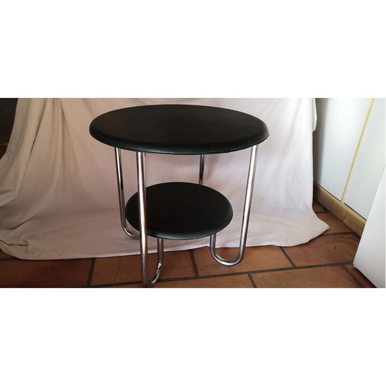Image 1 of Thonet vintage round side table in skai and chrome, 1940