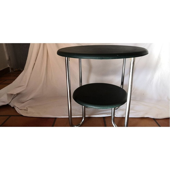 Image 1 of Thonet vintage round side table in skai and chrome, 1940