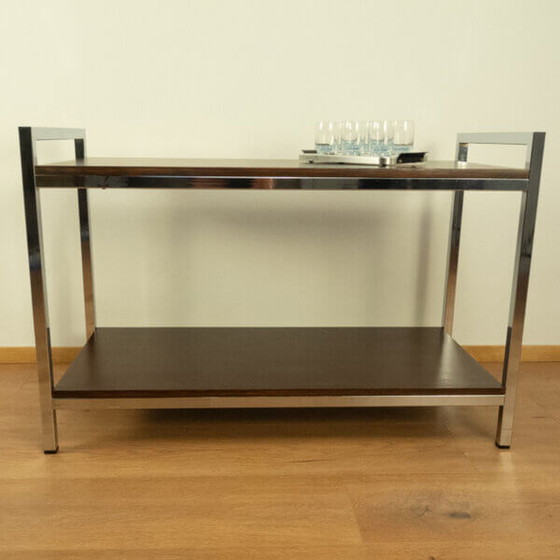 Image 1 of 1960s Chrome and Stained Mahogany Shelf