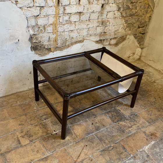 Image 1 of Bamboo coffee table from the 70s with integrated magazine holder