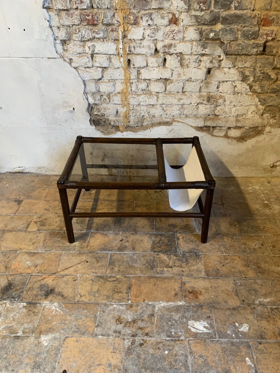 Image 1 of Bamboo coffee table from the 70s with integrated magazine holder