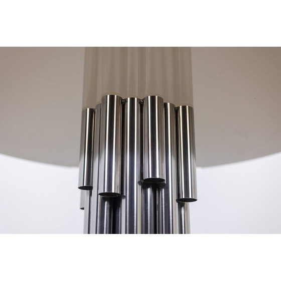 Image 1 of Vintage "Organ" pedestal table in chrome metal and matte golden brass, 1970