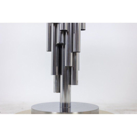 Image 1 of Vintage "Organ" pedestal table in chrome metal and matte golden brass, 1970