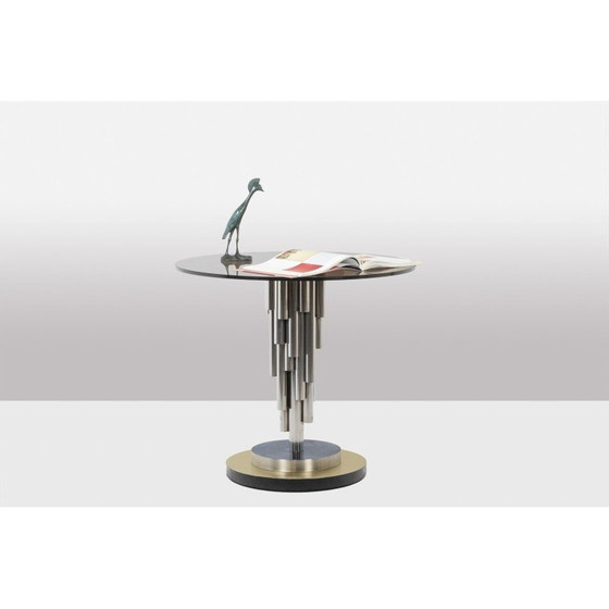 Image 1 of Vintage "Organ" pedestal table in chrome metal and matte golden brass, 1970
