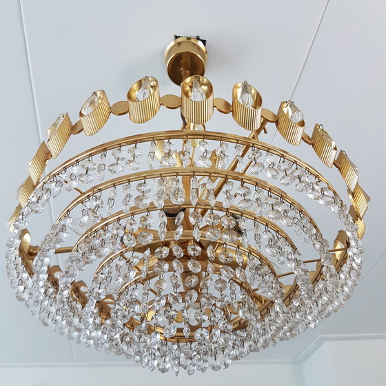 Image 1 of Palwa gold-plated & crystal hanging lamp, 1960s