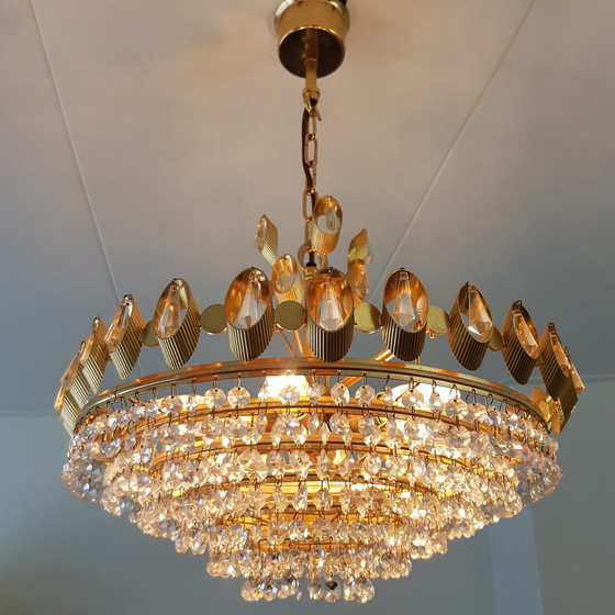 Image 1 of Palwa gold-plated & crystal hanging lamp, 1960s