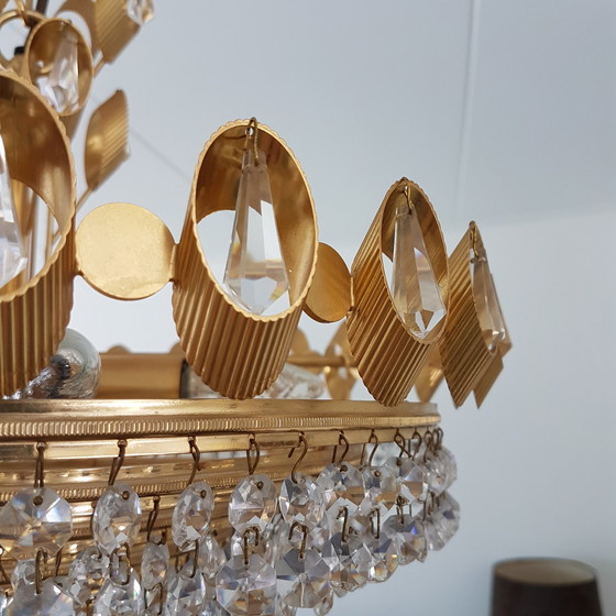 Image 1 of Palwa gold-plated & crystal hanging lamp, 1960s