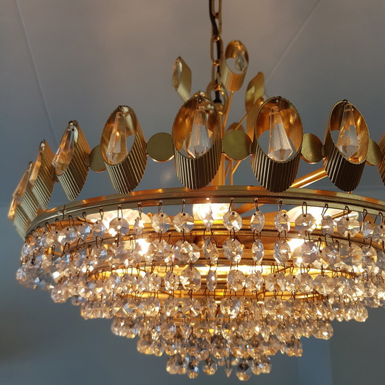 Image 1 of Palwa gold-plated & crystal hanging lamp, 1960s