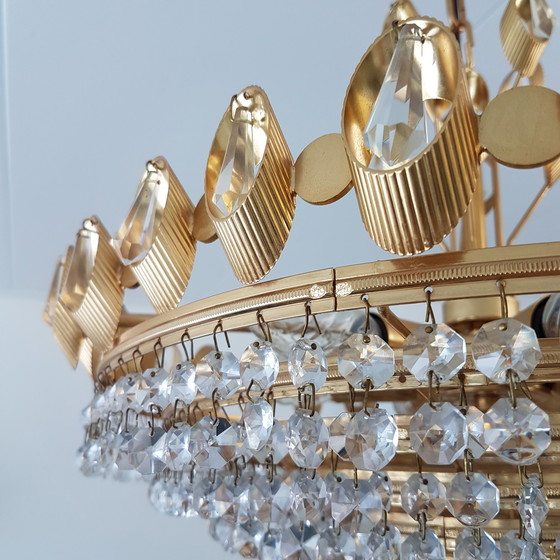 Image 1 of Palwa gold-plated & crystal hanging lamp, 1960s