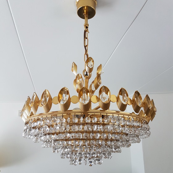 Image 1 of Palwa gold-plated & crystal hanging lamp, 1960s