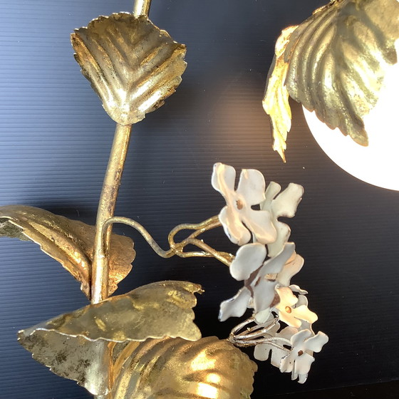 Image 1 of Lampada Hollywood Regency anni '50-'60 Pianta di ortensia Foglia d'oro Dlg H. Kogl