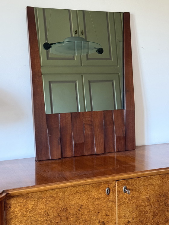 Image 1 of Luciano Frigerio, Hollywood Regency Mod. Barium Solid Walnut Mirror, Italy 1970S