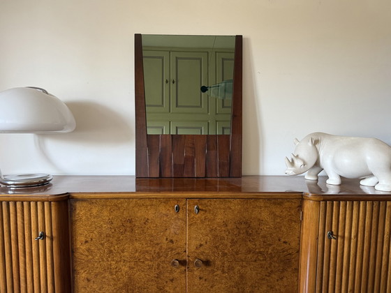 Image 1 of Luciano Frigerio, Hollywood Regency Mod. Barium Solid Walnut Mirror, Italy 1970S