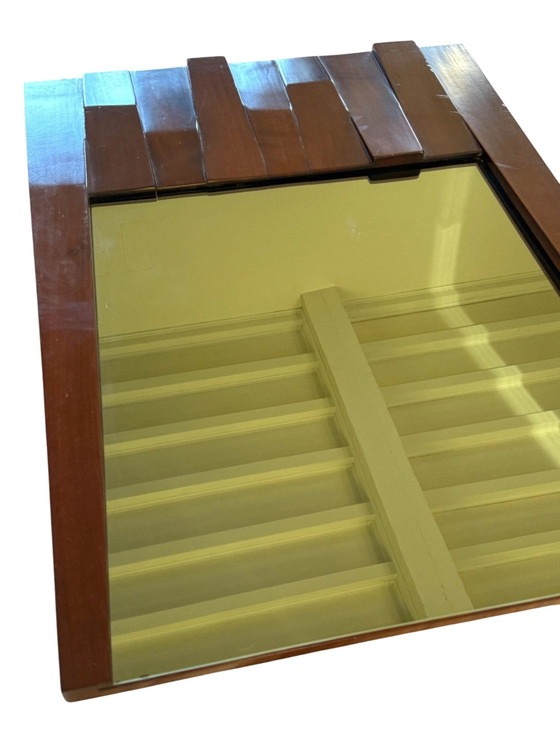 Image 1 of Luciano Frigerio, Hollywood Regency Mod. Barium Solid Walnut Mirror, Italy 1970S