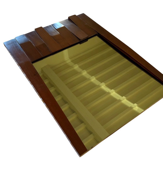 Image 1 of Luciano Frigerio, Hollywood Regency Mod. Barium Solid Walnut Mirror, Italy 1970S