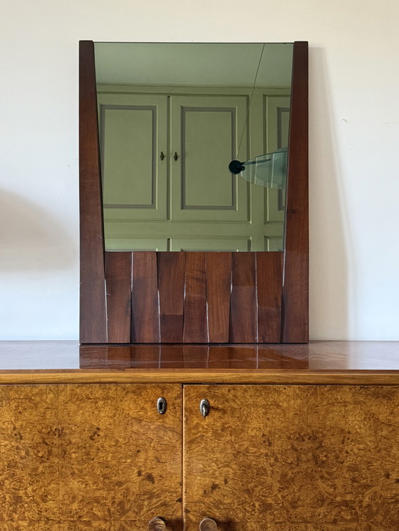 Image 1 of Luciano Frigerio, Hollywood Regency Mod. Barium Solid Walnut Mirror, Italy 1970S