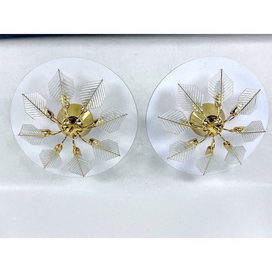 Image 1 of Pair of vintage brass ceiling lamps by Zero Quattro, Italy 1970