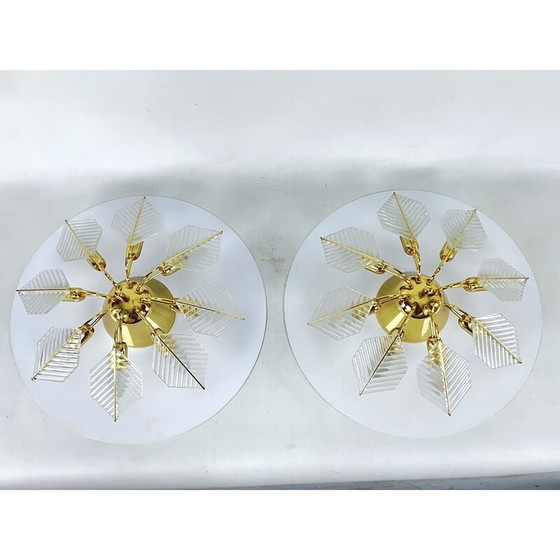 Image 1 of Pair of vintage brass ceiling lamps by Zero Quattro, Italy 1970