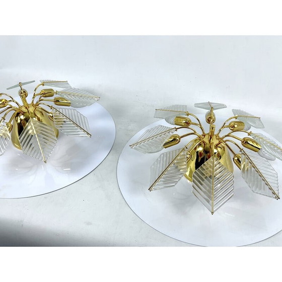 Image 1 of Pair of vintage brass ceiling lamps by Zero Quattro, Italy 1970