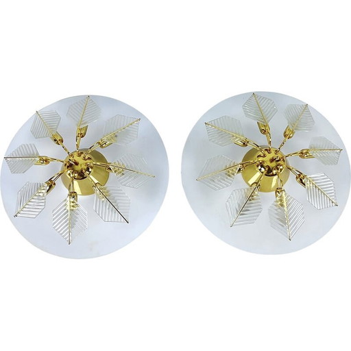 Pair of vintage brass ceiling lamps by Zero Quattro, Italy 1970