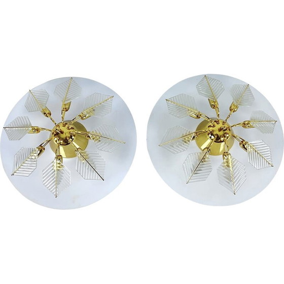 Image 1 of Pair of vintage brass ceiling lamps by Zero Quattro, Italy 1970