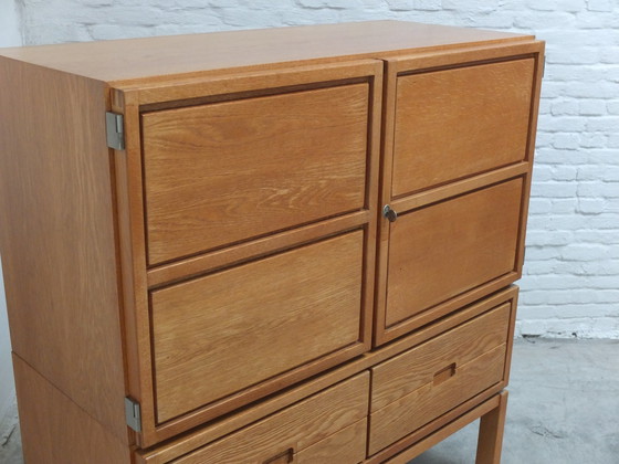 Image 1 of Decorative 'N-Line' Bar Cabinet In Oak By P&J Neirinck, 1968