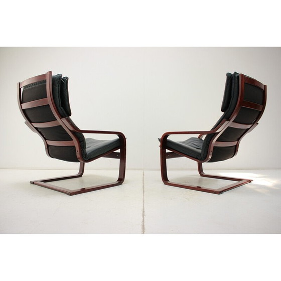 Image 1 of Coppia di poltrone vintage in pelle e legno per Ikea, Svezia 1980