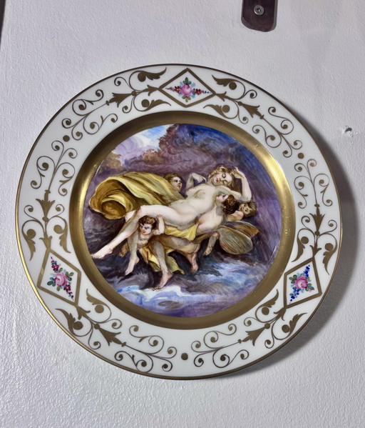 French Porcelaine Decorated Plate Hand-Paint 