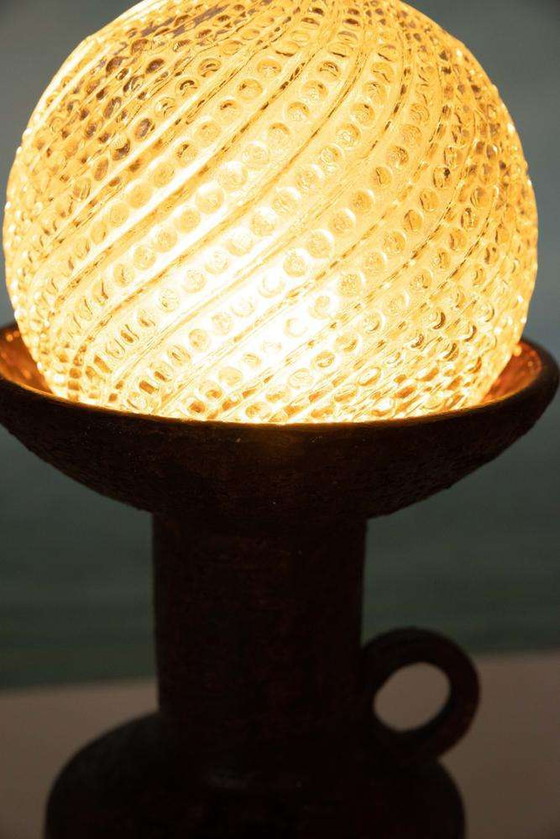 Image 1 of Fat lava space age globe lamp, vintage ceramic table lamp 60s