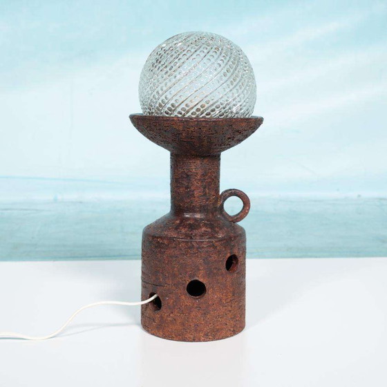 Image 1 of Fat lava space age globe lamp, vintage ceramic table lamp 60s