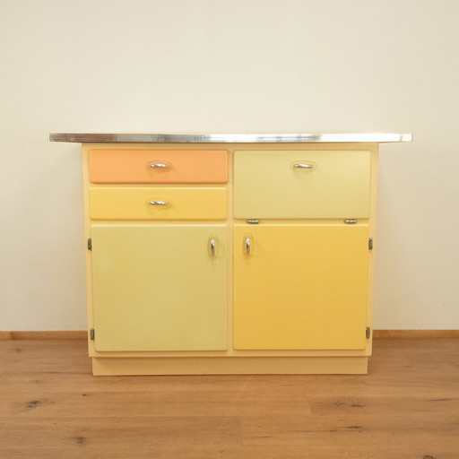 Kitchen cabinet with worktop, pastel colored lacquered, 1950s