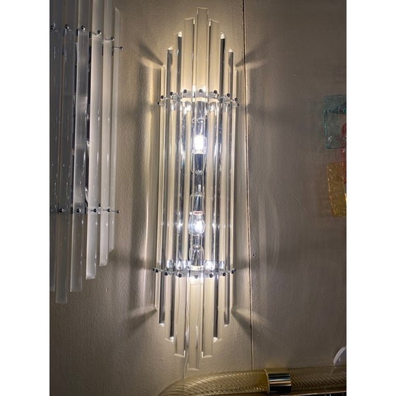 Image 1 of Clear Bars Murano Glass Sconces In Decò Style