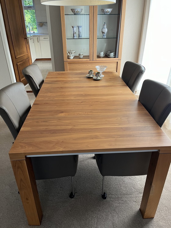 Image 1 of Leolux Dining Room Table + 4 Leather Chairs