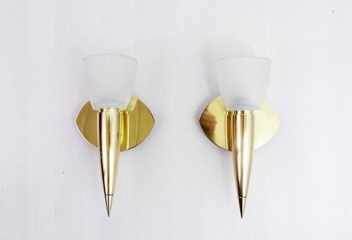 2X Leola Brass And Glass Wall Lights 1970