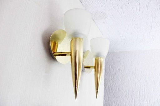 2X Leola Brass And Glass Wall Lights 1970