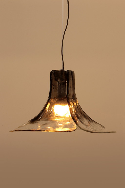 Beautiful white/brown ice glass hanging lamp by J. T. Kalmar for Kalmar, 1960