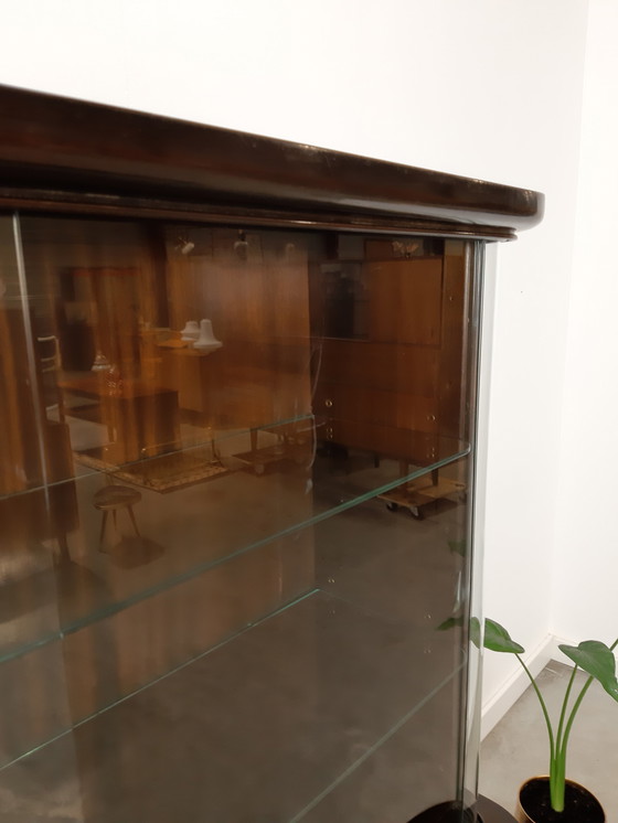 Image 1 of Vintage art deco dark veneer display cabinet