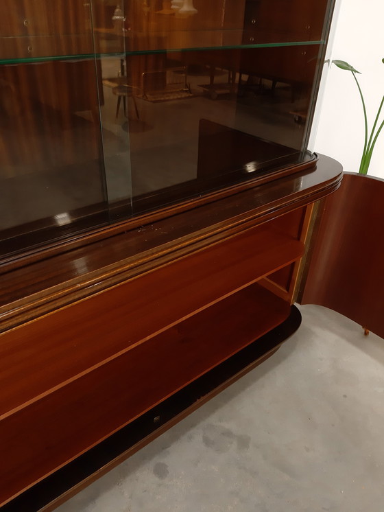 Image 1 of Vintage art deco dark veneer display cabinet