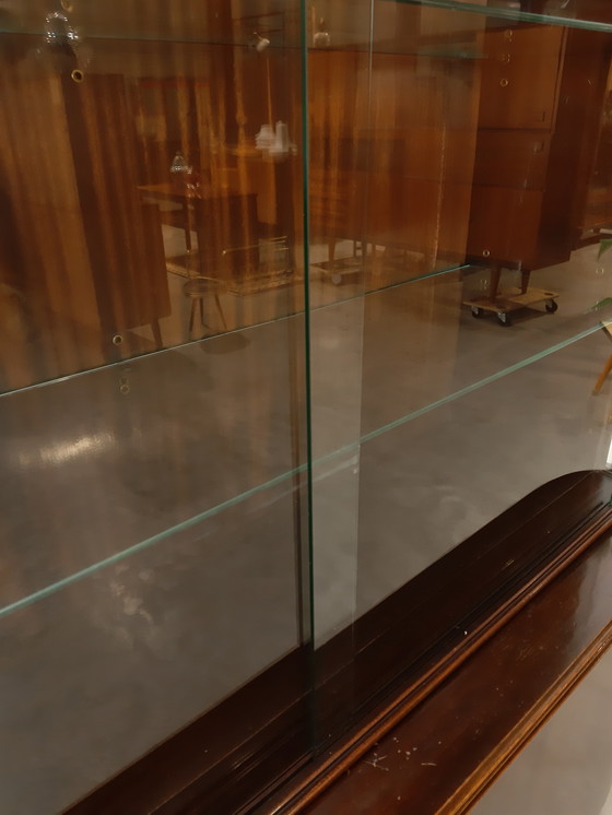 Image 1 of Vintage art deco dark veneer display cabinet