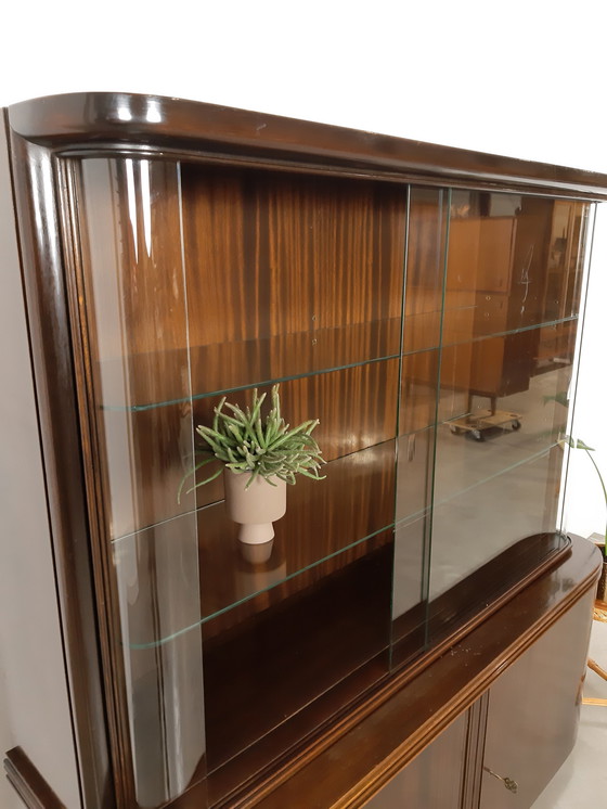 Image 1 of Vintage art deco dark veneer display cabinet