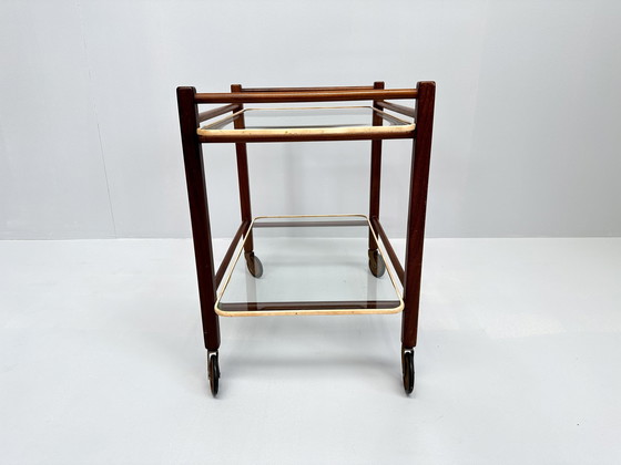 Image 1 of Carrello vintage in teak Coja Culemborg con due ripiani in vetro