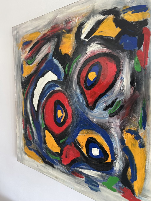 3X Modern Art Paintings Bouro - Karel Appel Inspired