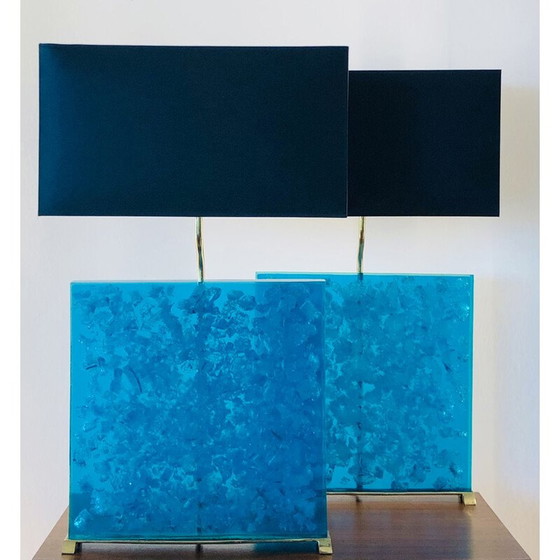 Image 1 of Pair of vintage turquoise fractal resin lamps, 1980